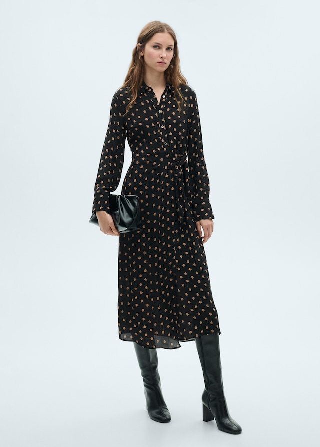 Mango Polka-Dots-Hemdblusenkleid mit Knotendetail Neueste Stile