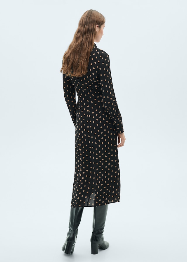 Mango Polka-Dots-Hemdblusenkleid mit Knotendetail Neueste Stile