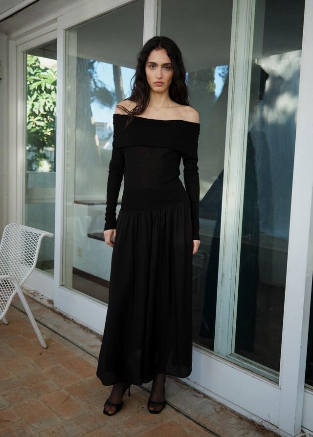 Mango Schulterfreies Kleid aus kombiniertem Stoff Letzte 2 Tage