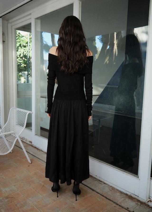Mango Schulterfreies Kleid aus kombiniertem Stoff Letzte 2 Tage