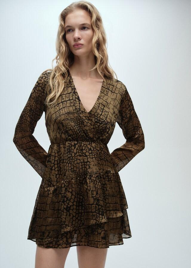 Mango Volantkleid mit Animal-Print