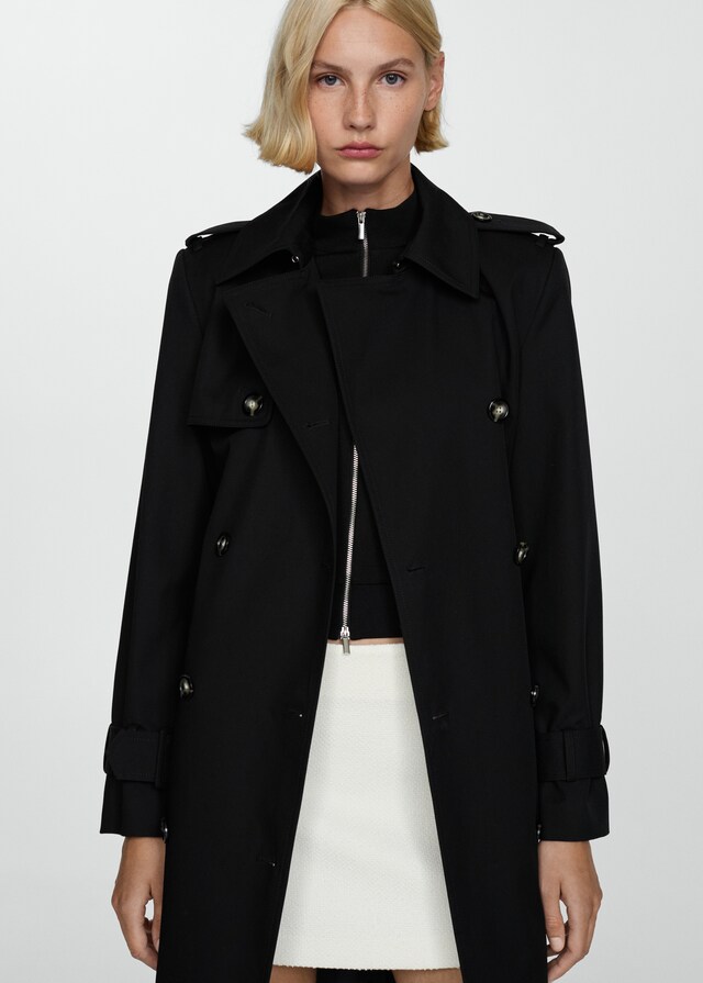 Mango Zweireihiger Baumwoll-Trenchcoat