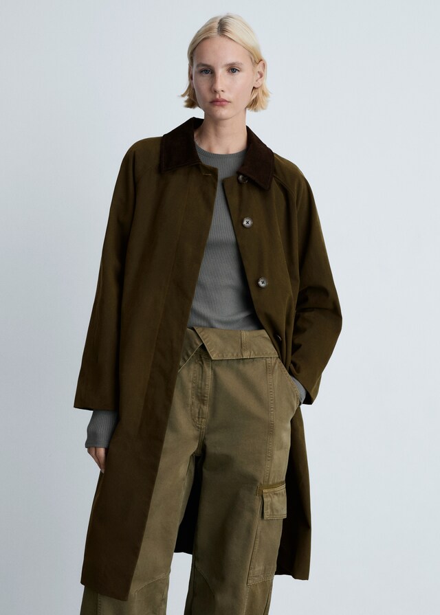 Mango Langer Parka mit Cordkragen