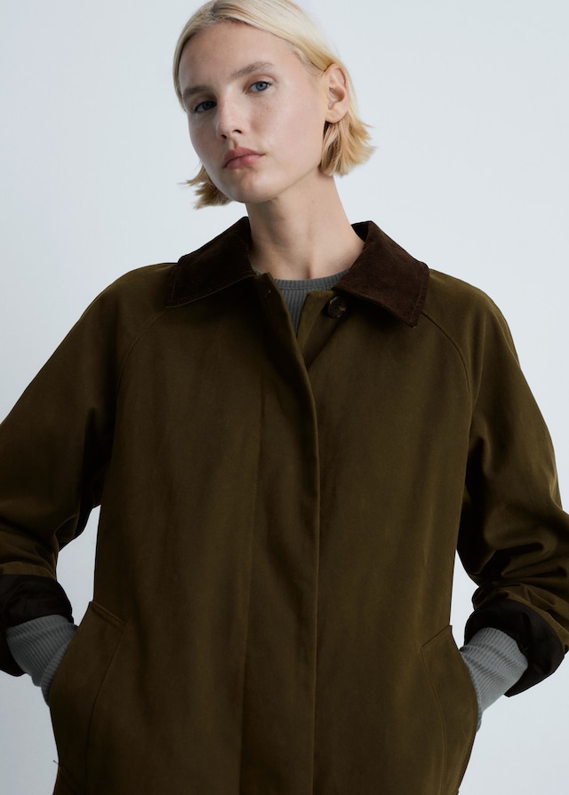 Mango Langer Parka mit Cordkragen Clearance-Verkauf