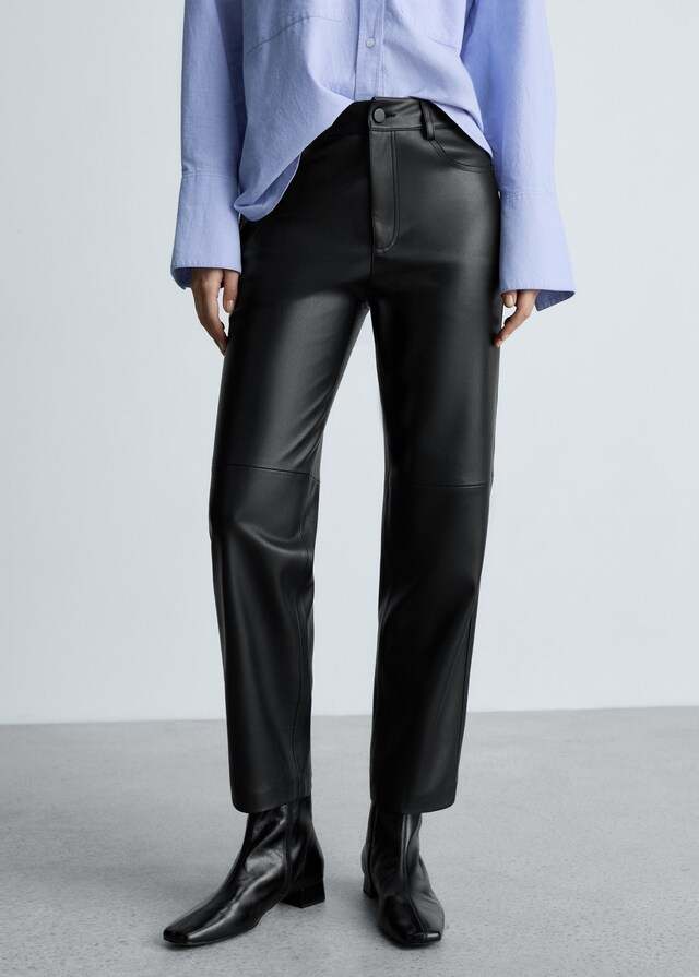 Mango Gerade Hose mit Leder-Effekt
