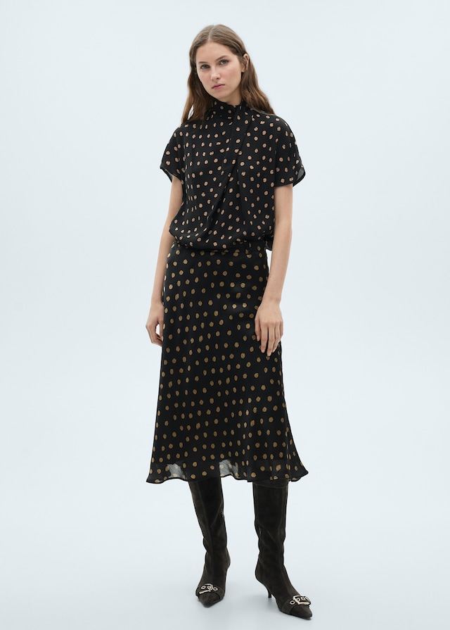 Mango Polka-Dots-Bluse mit drapiertem Kragen Verkauf