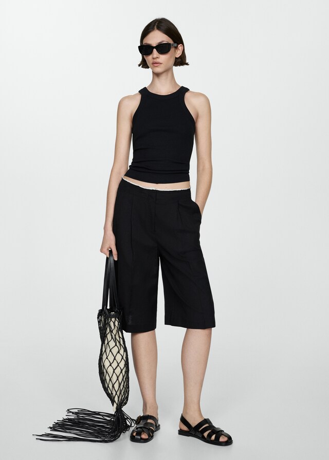 Mango Geripptes Top aus Baumwoll-Mix Flash Sale