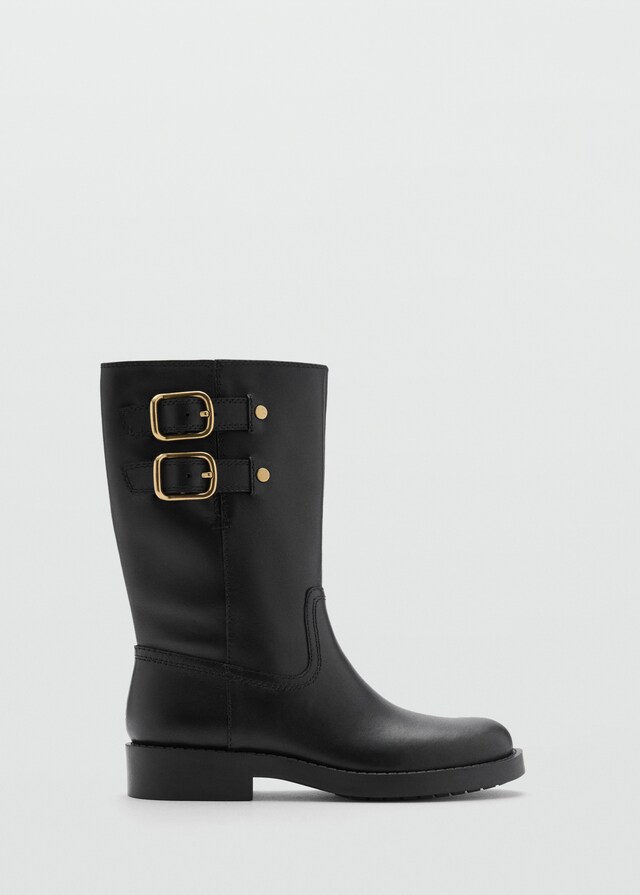 Mango Leder-Ankleboots mit Schnallen