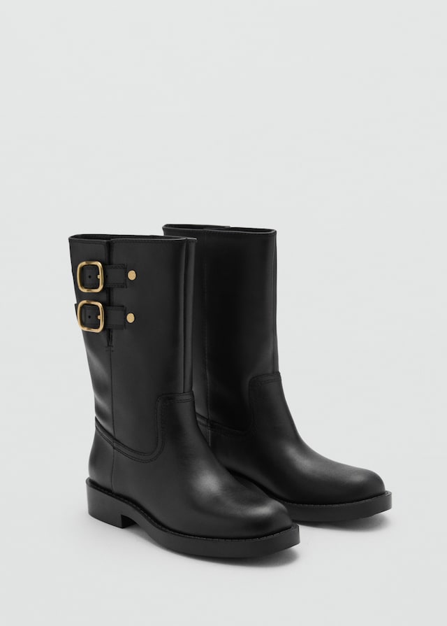 Mango Leder-Ankleboots mit Schnallen Auslauf