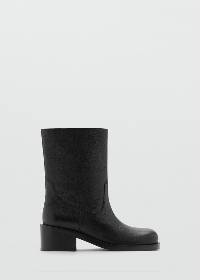 Mango Lederstiefelette mit Karrée-Spitze Verkauf