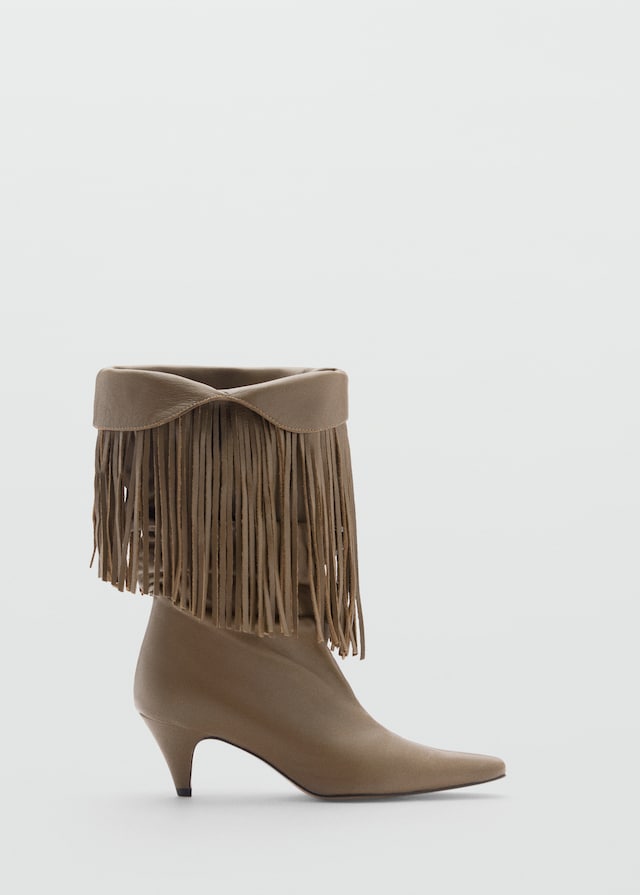 Mango Lederstiefelette mit Fransenabsatz Hotsell