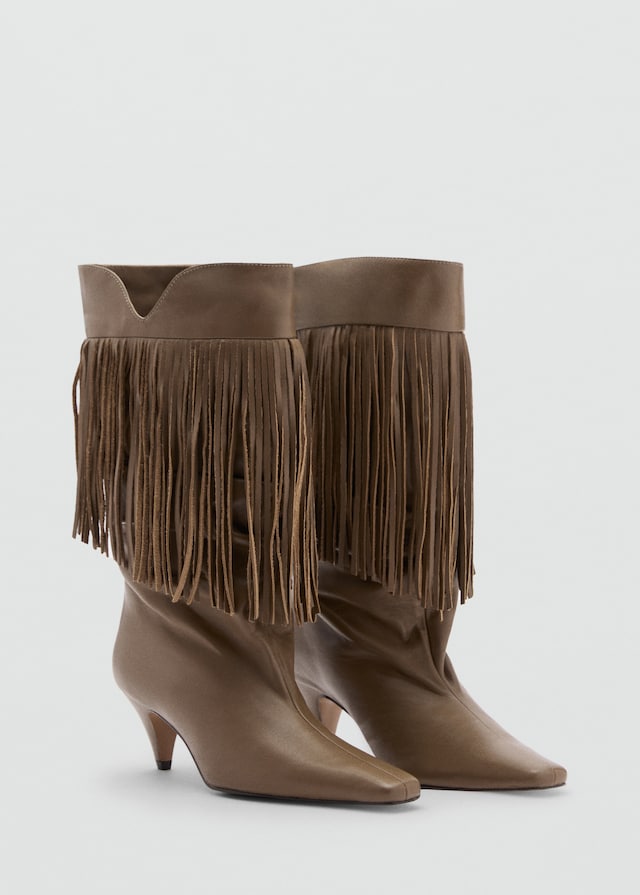 Mango Lederstiefelette mit Fransenabsatz Hotsell