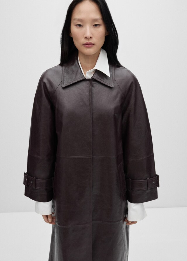 Mango Oversized-Mantel aus 100 % Leder