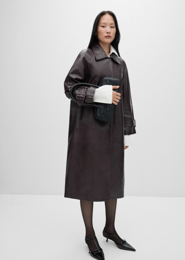 Mango Oversized-Mantel aus 100 % Leder Schlussverkauf