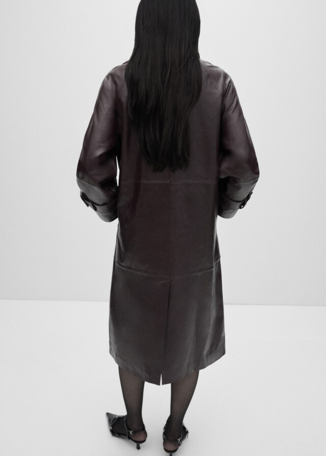 Mango Oversized-Mantel aus 100 % Leder Schlussverkauf