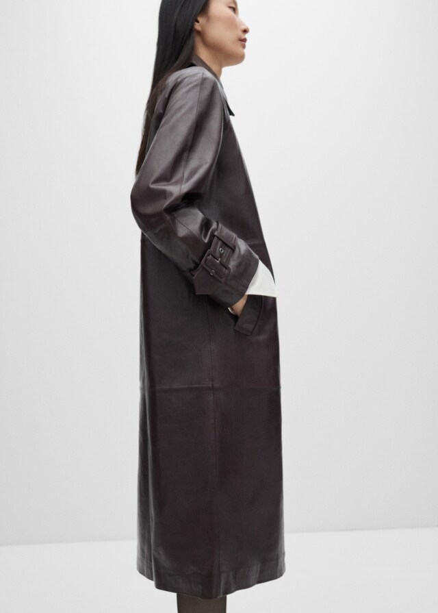 Mango Oversized-Mantel aus 100 % Leder Schlussverkauf