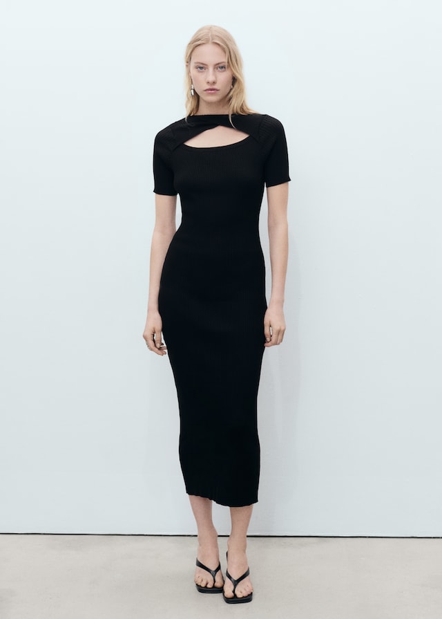 Mango Geripptes Midikleid mit Ausschnitt Saisonschlussverkauf