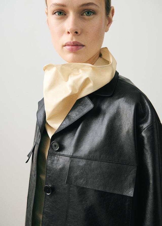 Mango Oversized-Lederjacke mit Taschen Online Outlet