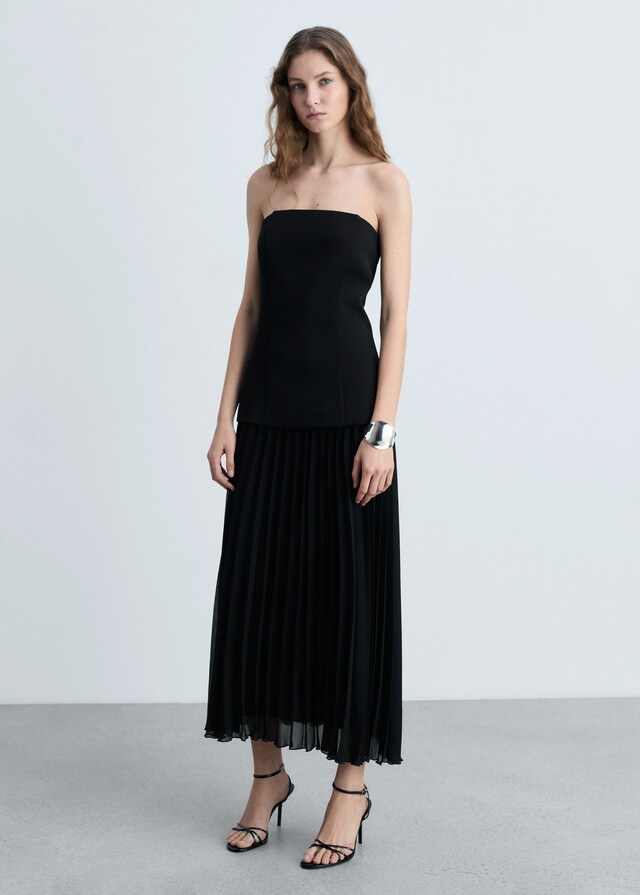 Mango Schulterfreies Kleid im Kontrastdesign Große Rabatte