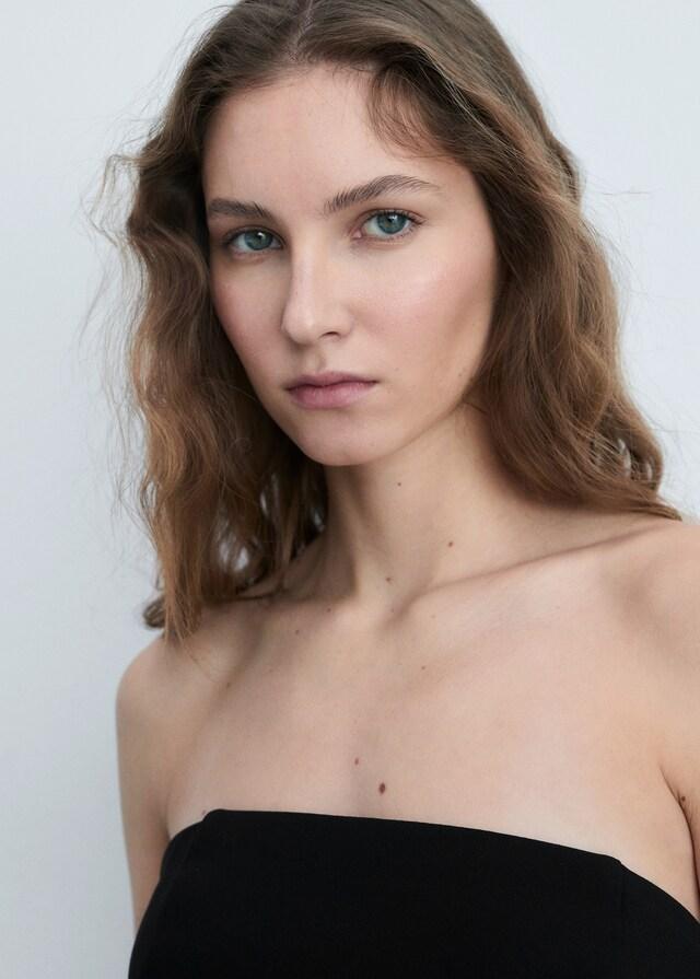 Mango Schulterfreies Kleid im Kontrastdesign Große Rabatte