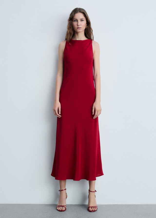 Mango Satiniertes Midi-Kleid Räumungsverkauf