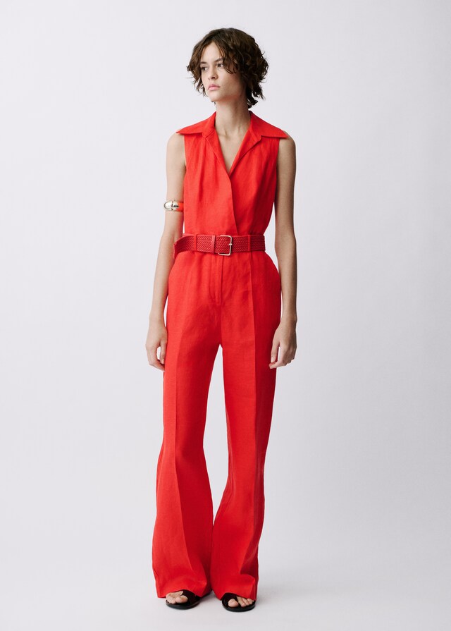 Mango Hemdblusen-Jumpsuit aus Leinen mit Gürtel Tiefpreis
