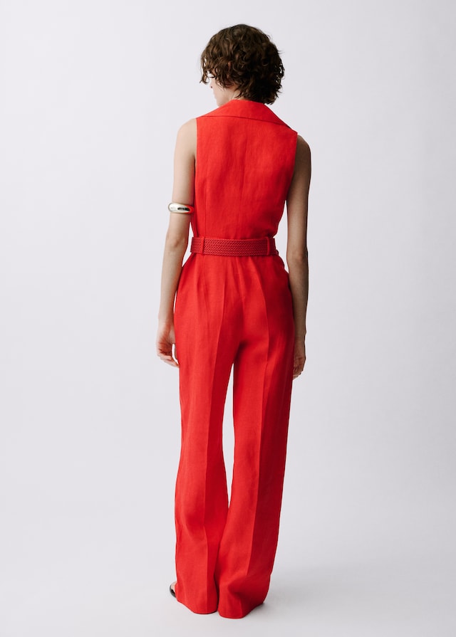 Mango Hemdblusen-Jumpsuit aus Leinen mit Gürtel Tiefpreis