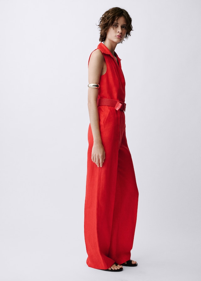 Mango Hemdblusen-Jumpsuit aus Leinen mit Gürtel Tiefpreis