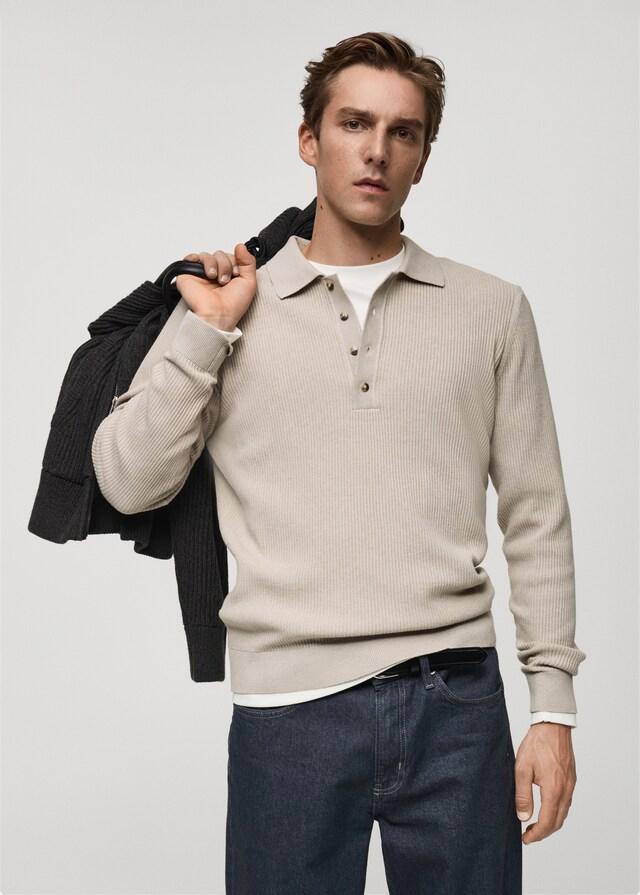 Mango Gerippter Pullover aus Baumwollgemisch mit Polo-Kragen