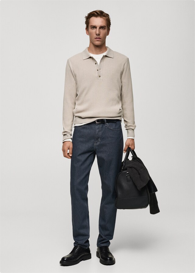 Mango Gerippter Pullover aus Baumwollgemisch mit Polo-Kragen Black Friday Preise