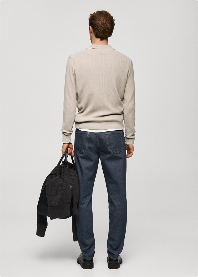 Mango Gerippter Pullover aus Baumwollgemisch mit Polo-Kragen Black Friday Preise