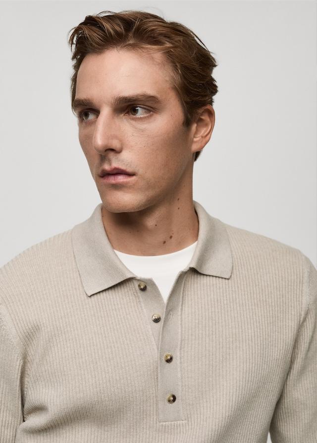 Mango Gerippter Pullover aus Baumwollgemisch mit Polo-Kragen Black Friday Preise