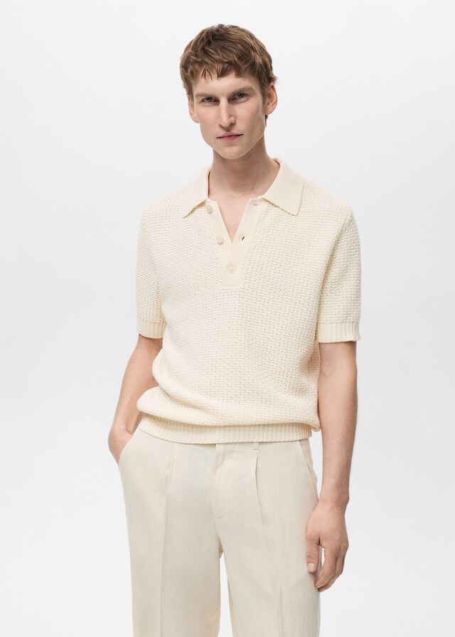 Mango Strick-Poloshirt aus Baumwolle mit Lochmuster
