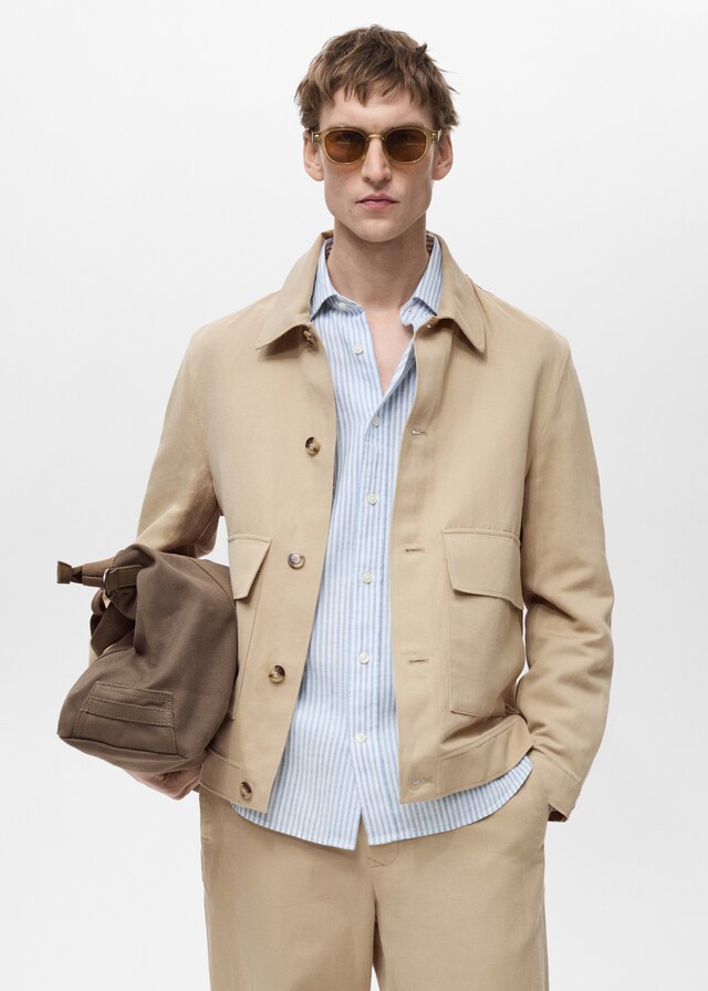 Mango Jacke aus Baumwoll-/Leinen-Mix mit Taschen