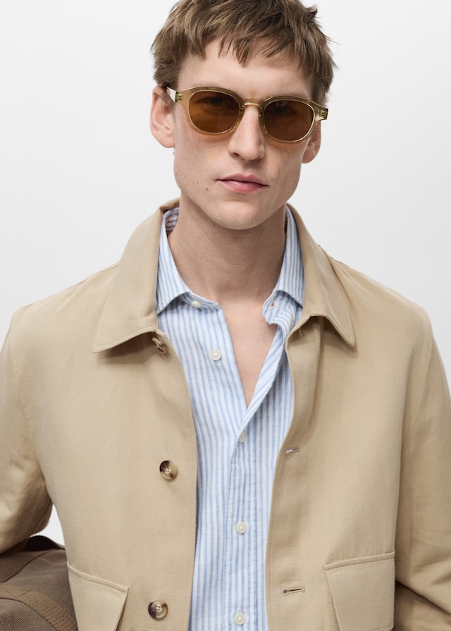Mango Jacke aus Baumwoll-/Leinen-Mix mit Taschen Verkauf