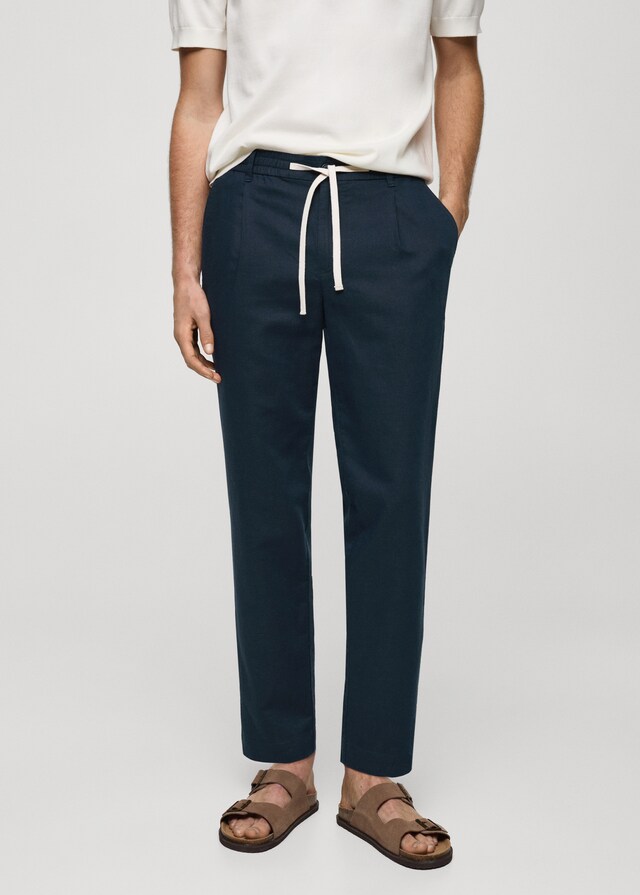 Mango Slim Fit-Leinenhose mit Kordel