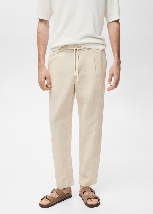 Mango Slim Fit-Leinenhose mit Kordel