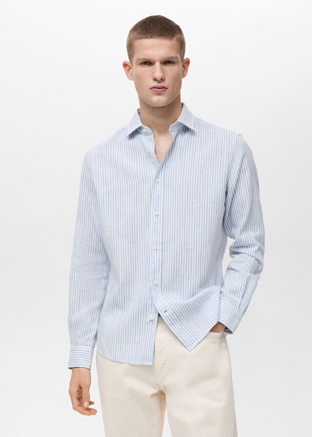 Mango Gestreiftes Regular-Fit-Leinenhemd Fabrikpreis