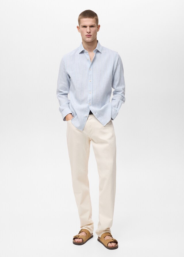 Mango Gestreiftes Regular-Fit-Leinenhemd Fabrikpreis