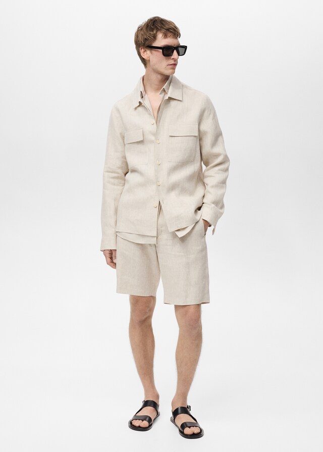 Mango Overshirt mit Taschen aus 100 % Leinen Großer Ausverkauf