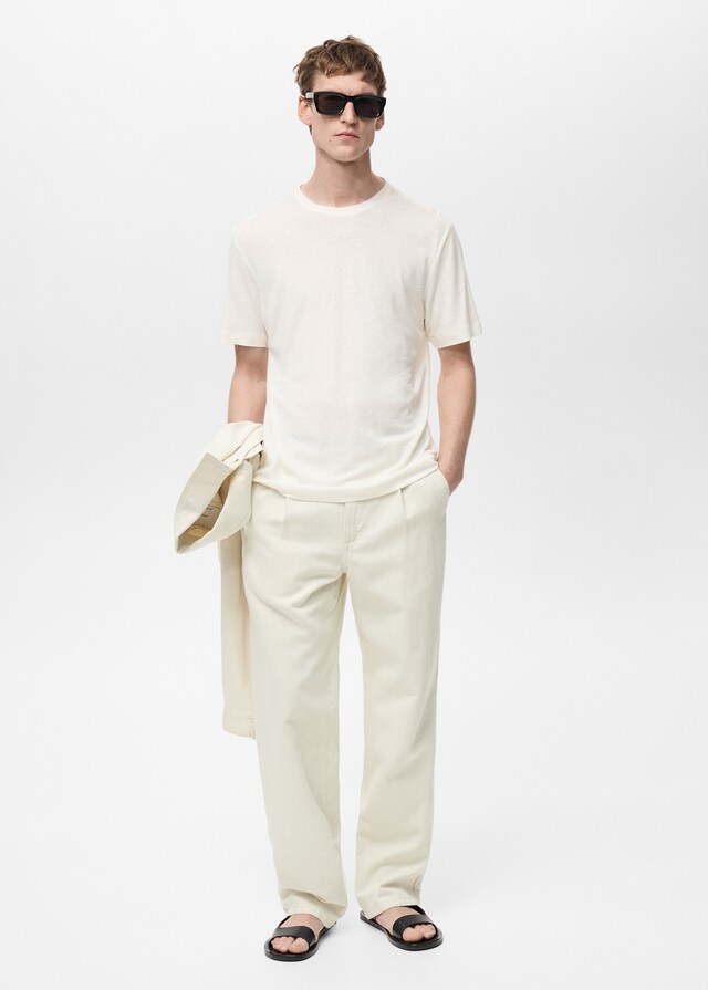 Mango Slim-Fit-T-Shirt aus Leinen Exklusivangebot