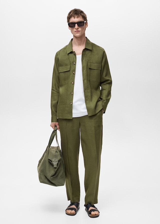 Mango Overshirt mit Taschen aus 100 % Leinen Heißer Verkauf