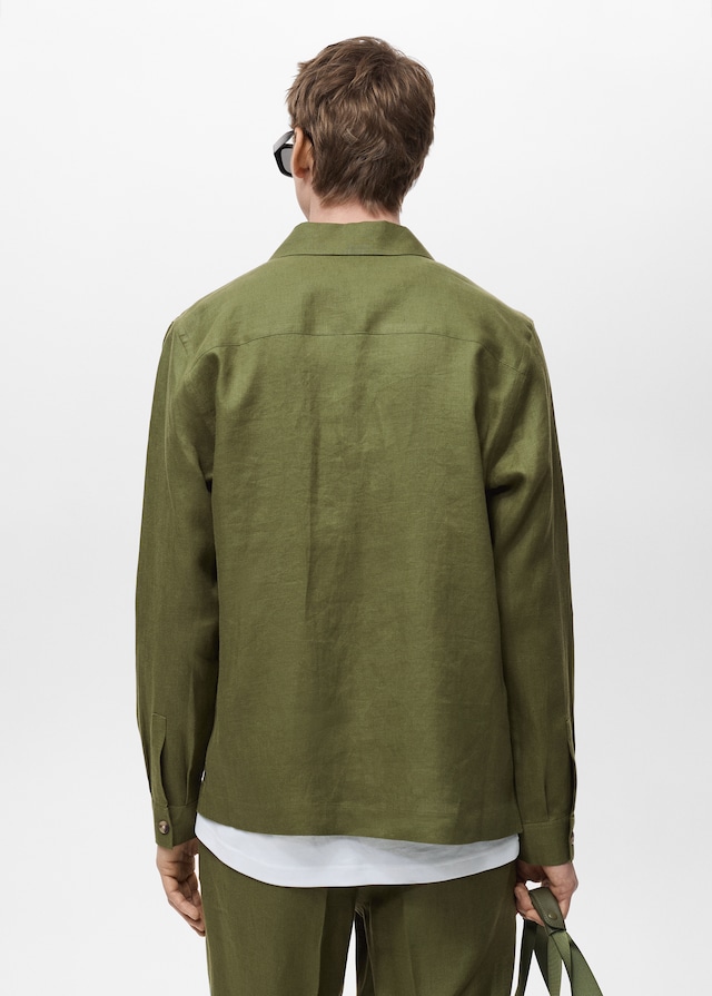 Mango Overshirt mit Taschen aus 100 % Leinen Heißer Verkauf