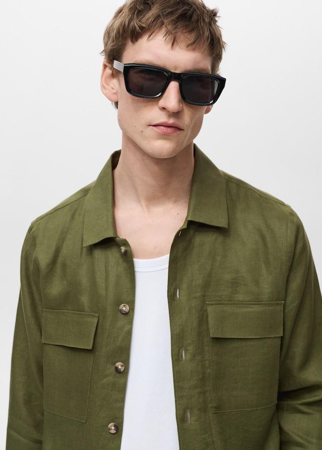 Mango Overshirt mit Taschen aus 100 % Leinen Heißer Verkauf