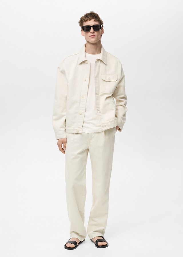 Mango Hemdjacke aus Leinen und Baumwolle mit Tasche Neueste Mode