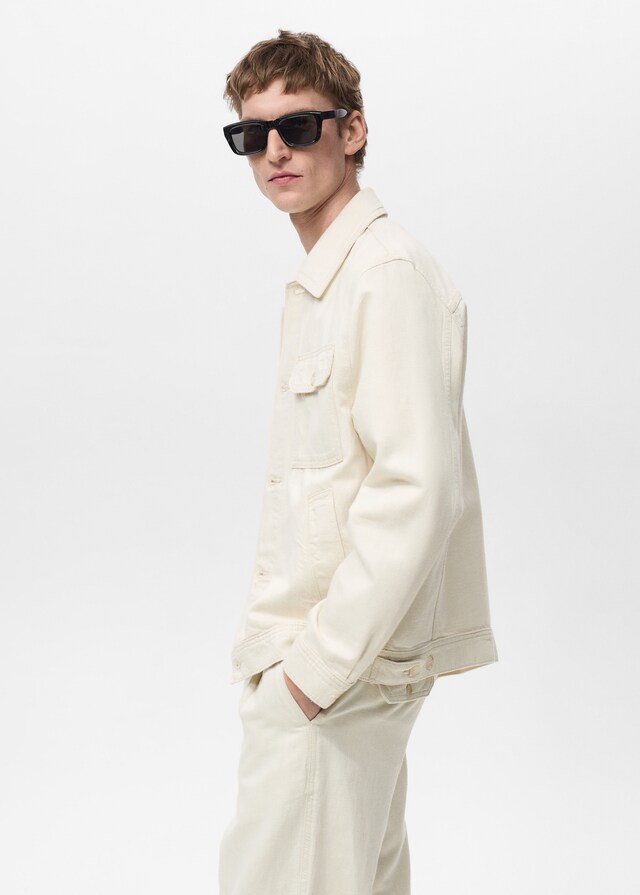 Mango Hemdjacke aus Leinen und Baumwolle mit Tasche Neueste Mode