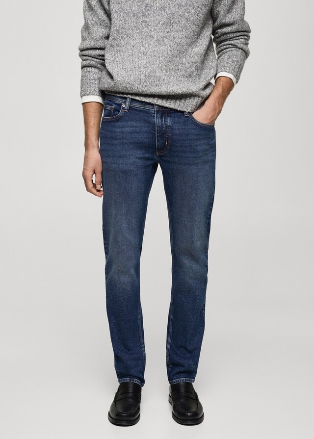 Mango Slim Fit-Jeans Jan im Used-Look mit dunkler Waschung Exklusive Angebote