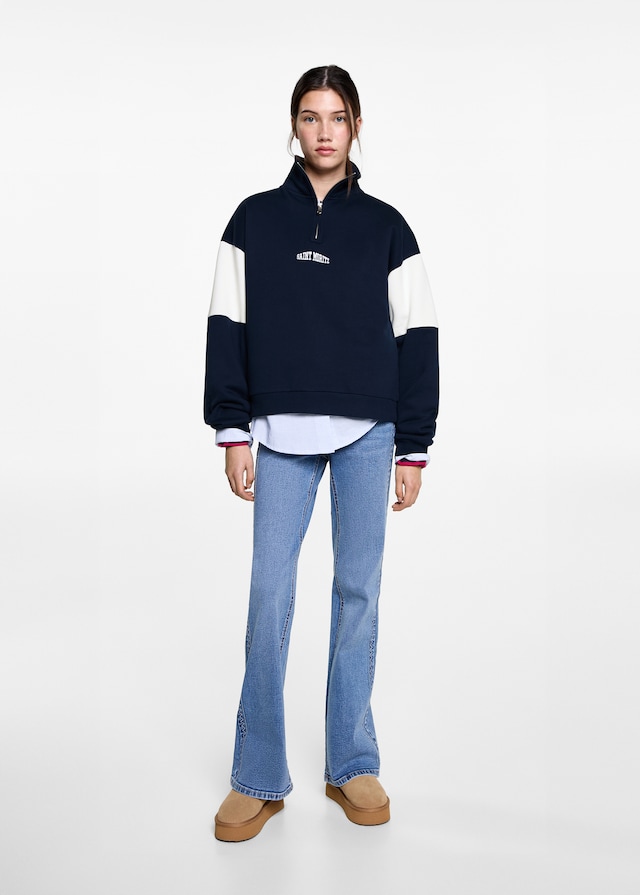 Mango Sweatshirt mit Zip und Schriftzug Preisnachlass