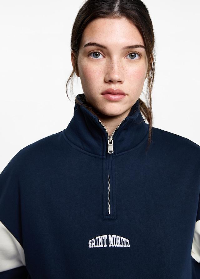 Mango Sweatshirt mit Zip und Schriftzug Preisnachlass