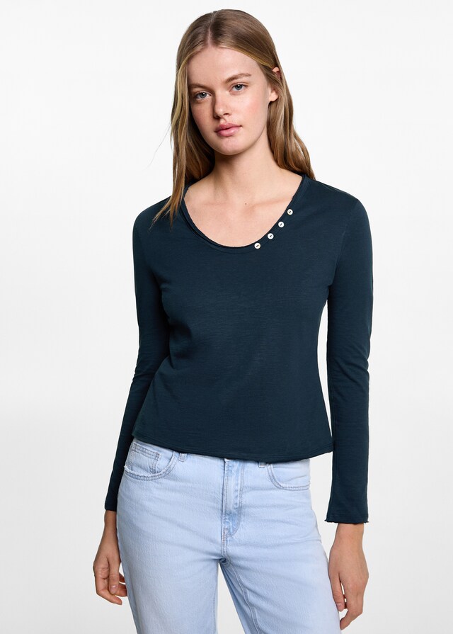 Mango Langärmliges T-Shirt mit Knöpfen Exklusive Angebote